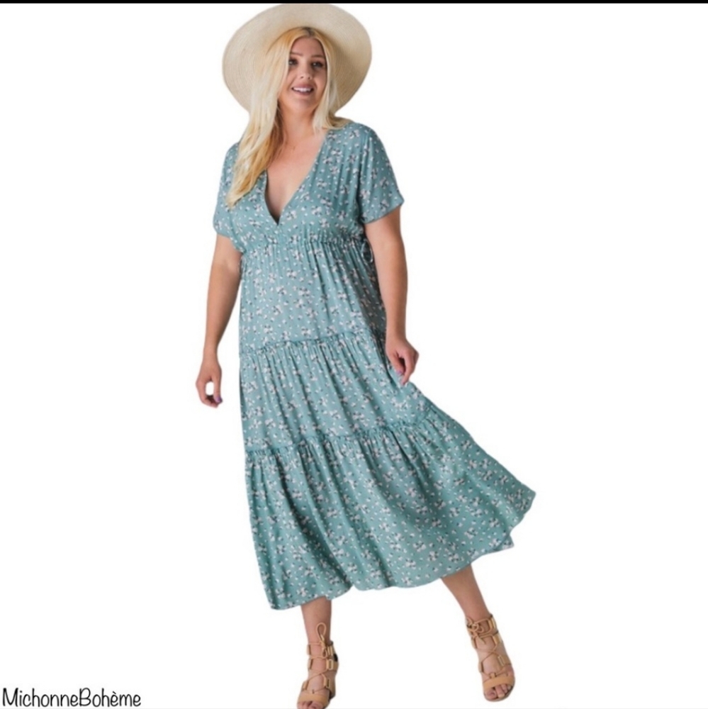 Floral short sleeve midi dress